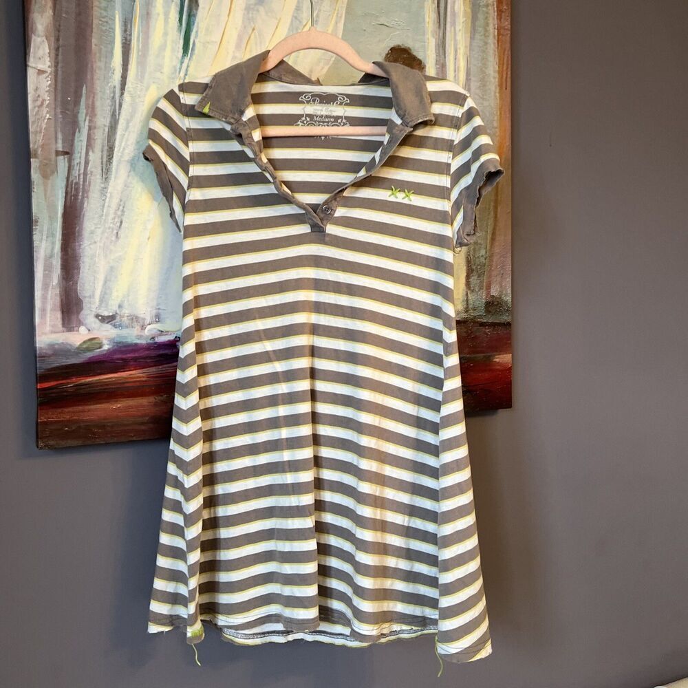 Vintage Project E S-M Womens Taupe Stripe Trapeze Long T-Shirt Tunic